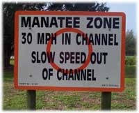 Manatee Zone 30 mph in channel slow speed out of channel