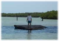 A man standing on a floating Waterways Obstruction