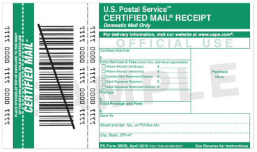 CERTIFIED MAIL RECEIPT