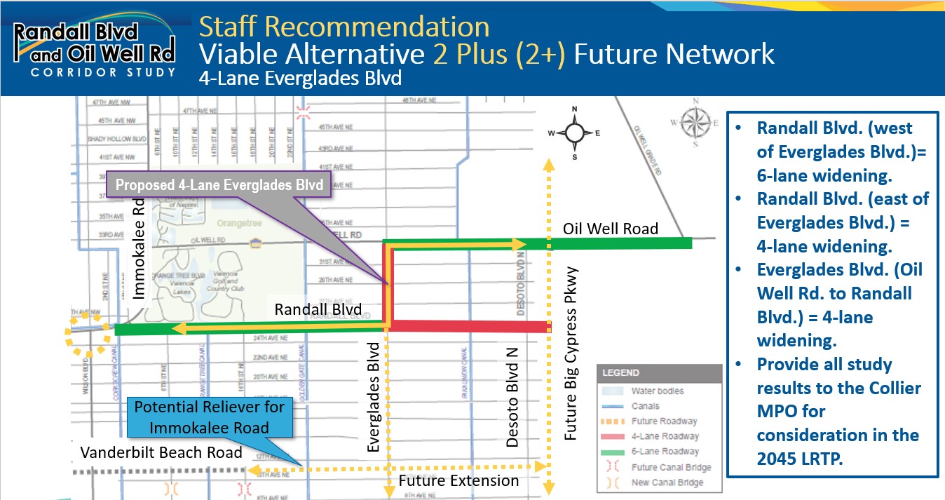 Map of Alternative 2+ with lane calls and future network