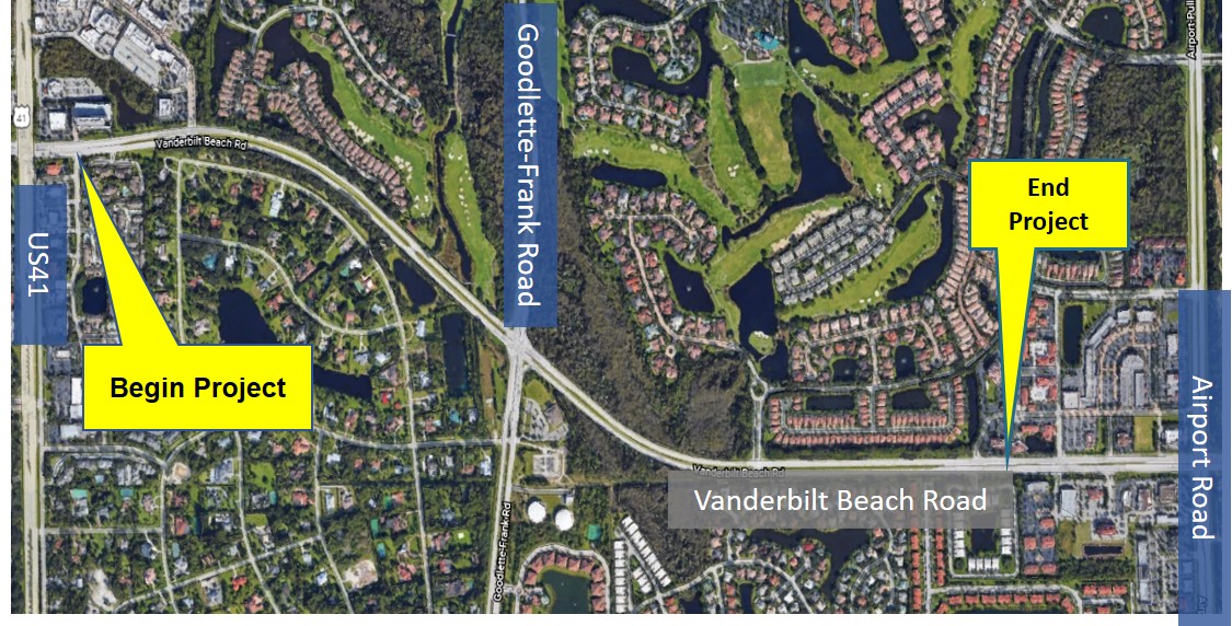 Vanderbilt Beach Road US41 to Airport Location Map