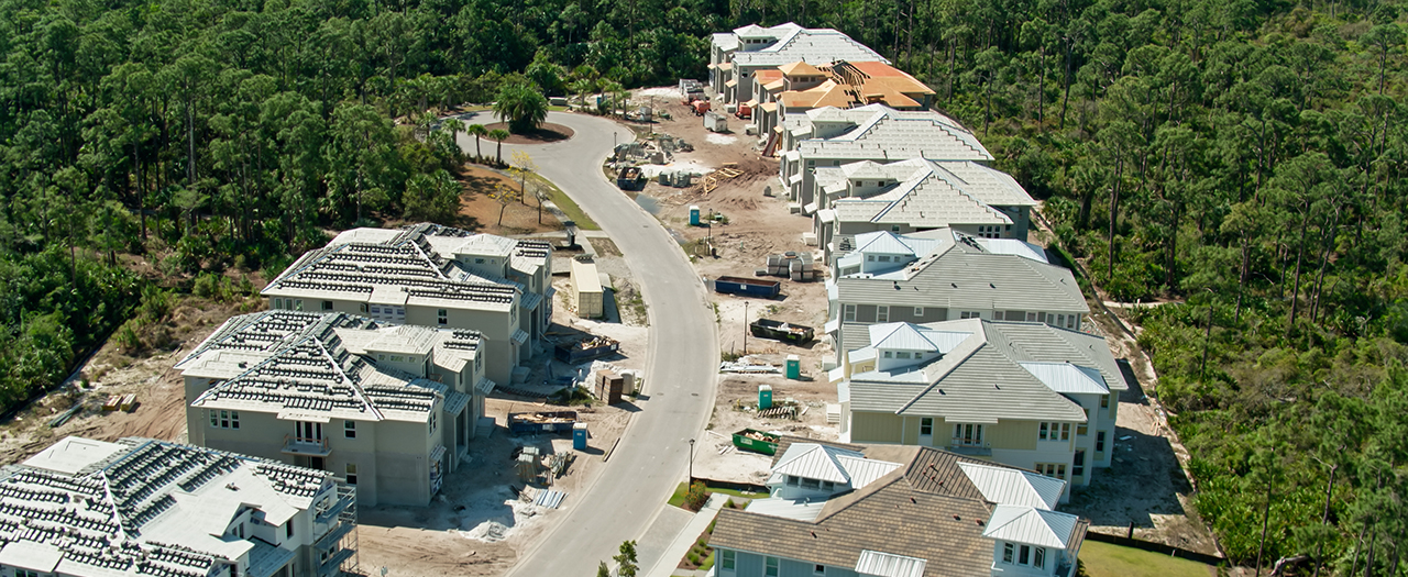 Aerial of homes in developement